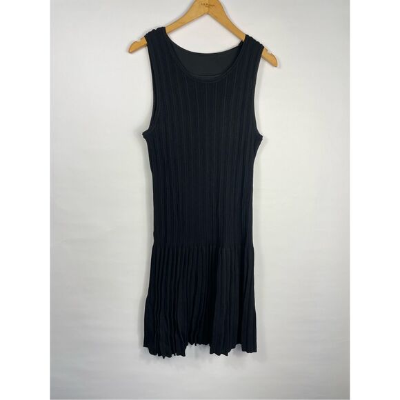 Ann Taylor Pointelle Flounce Black Sweater Dress Medium - Picture 1 of 4